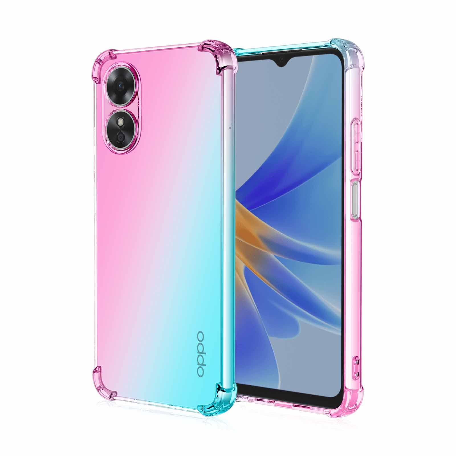 BARBARIAN Case for OPPO A17, [Reinforced Corners ] Ultra-Slim Silicone TPU Soft [Crystal Clear] Protection Bumper, Gradient Color Cover (Pink/Green)
