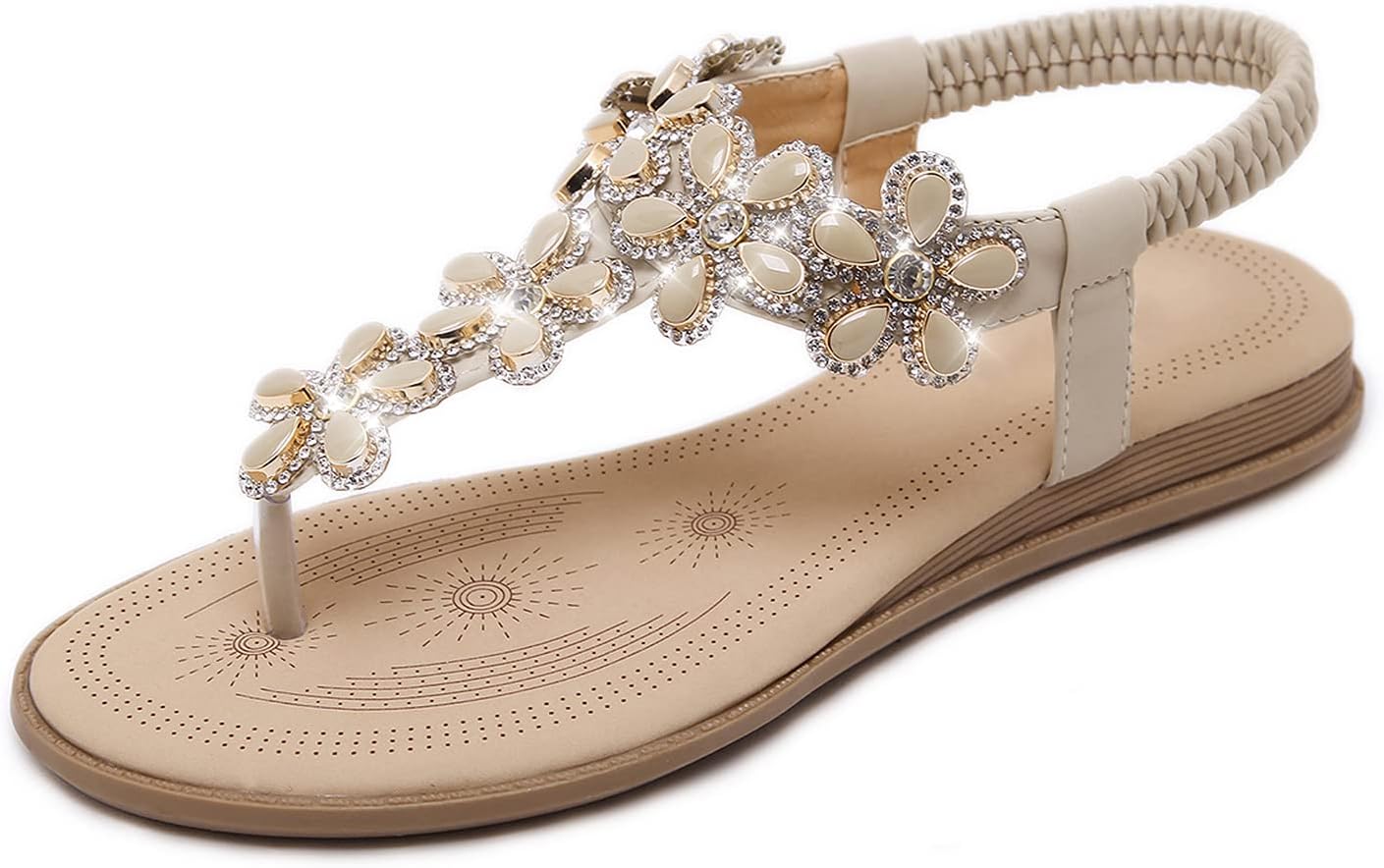 iCKER Women Sandals Rhinestone Dressy Casual Summer flat flip flops Comfortable Sandals