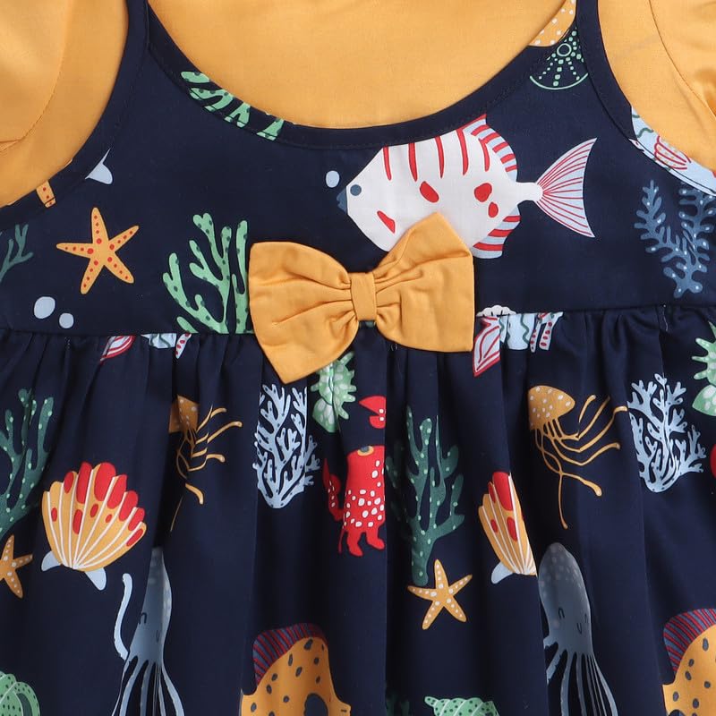 Image of Mama&Bebe Summer Dress for Girls with Cotton Soft Lining | Printed Fit & Flare Kids Outfit with Cute Bow Detail | Comfortable Breathable Party & Outing Dress for Toddlers and Little Girls