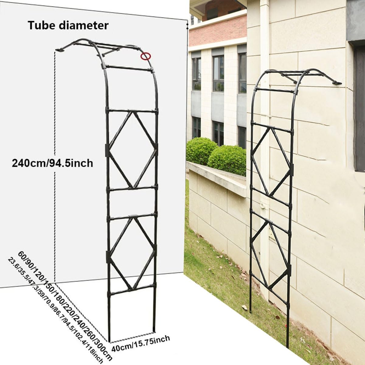 Metal Arceau à Rosiers Demi-côté, Arche de Jardin pour Plantes Grimpantes Conception Stable et Durable Treillis de Support Demi-Arc pour intérieur/extérieur Arche de Mariage décoration de fête(Black,3