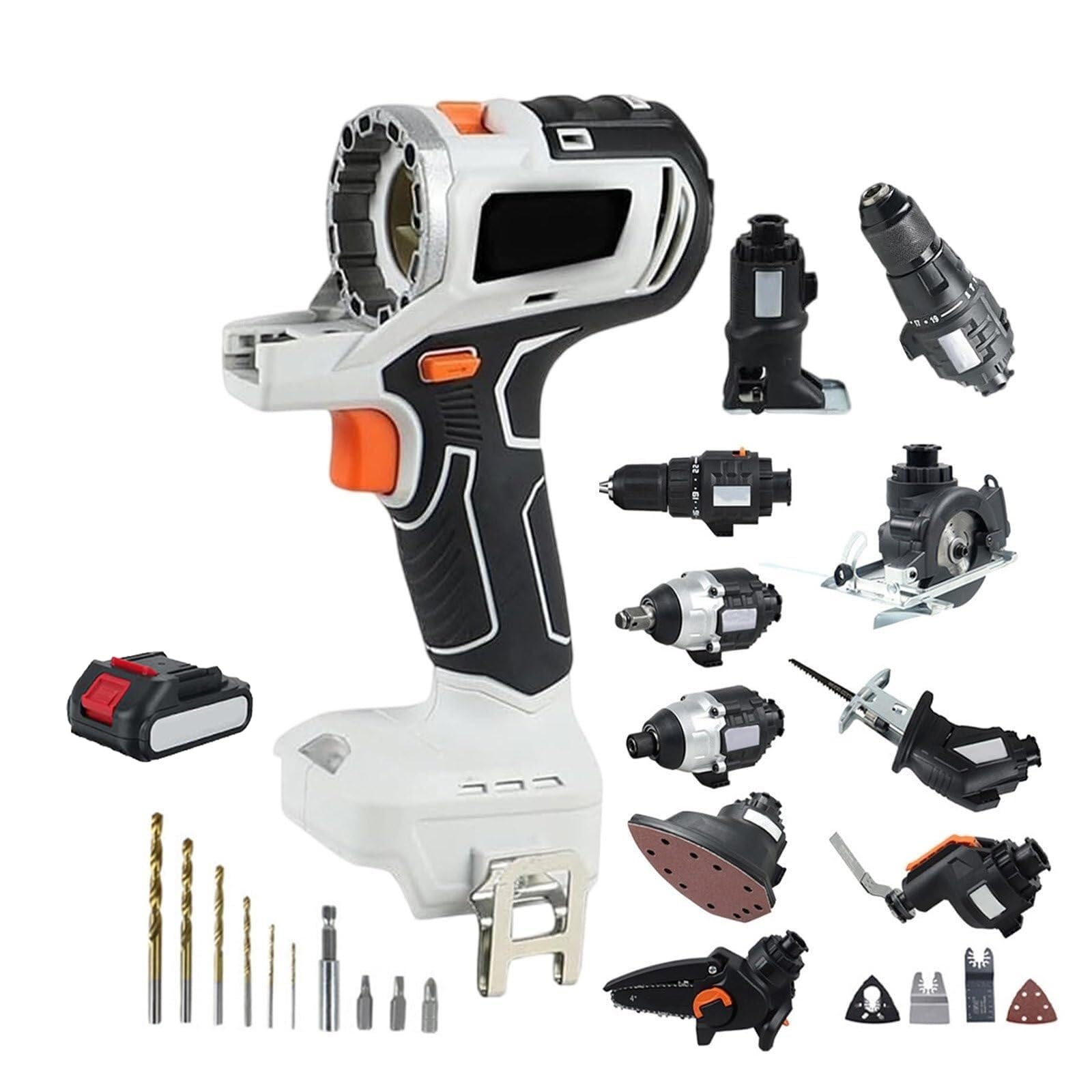 Kit combinado de herramientas eléctricas inalámbricas con batería de 4.0 Ah para carpintería y proyectos de bricolaje, juego de herramientas múltiples intercambiables, variedad de tareas (White )