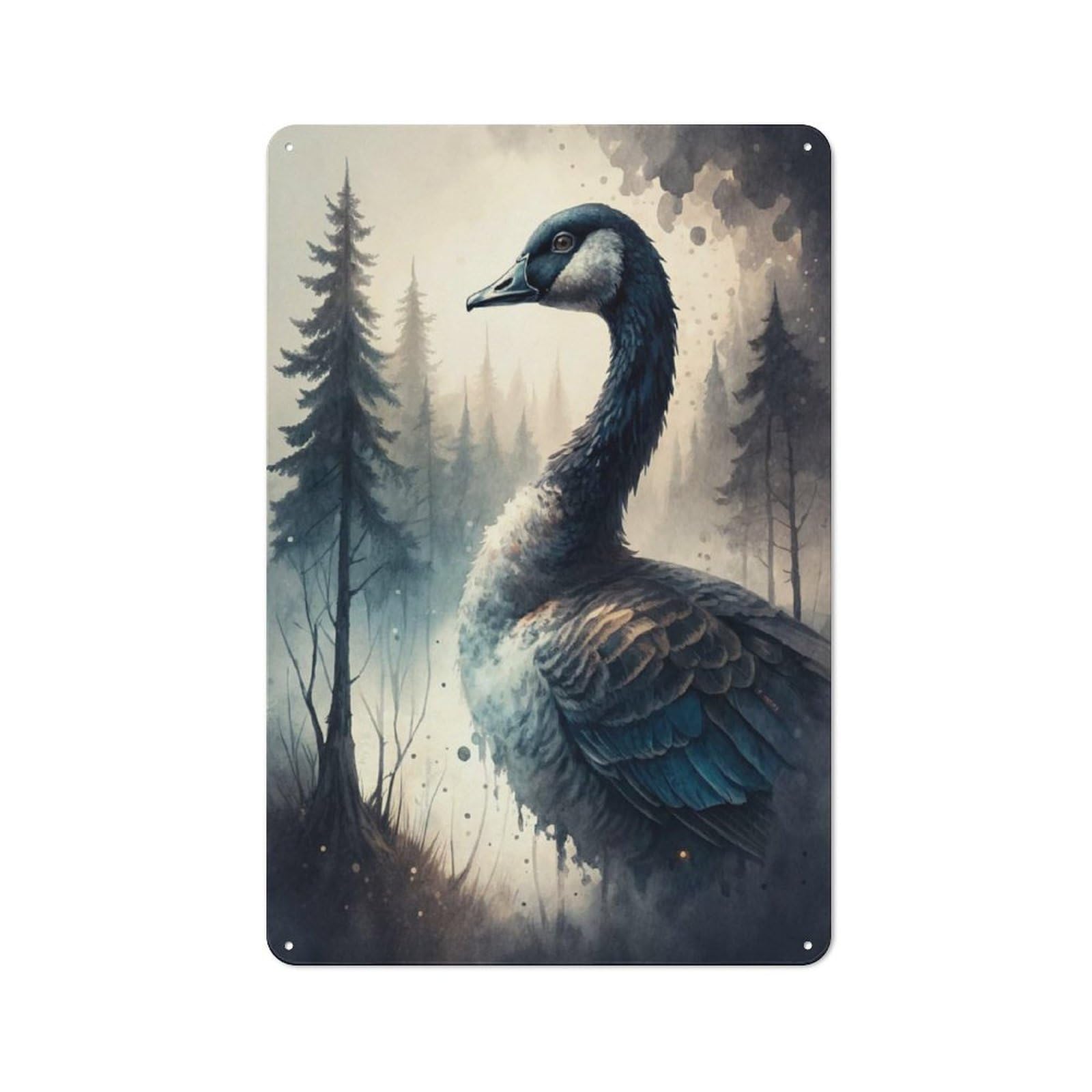 Junmoney Style-6 Retro Majestic Goose In Misty Forest Vintage Metal Sign 30X20cm, Room Wall Plaque For Flat, Dorm Room, Lounge Or Cafe
