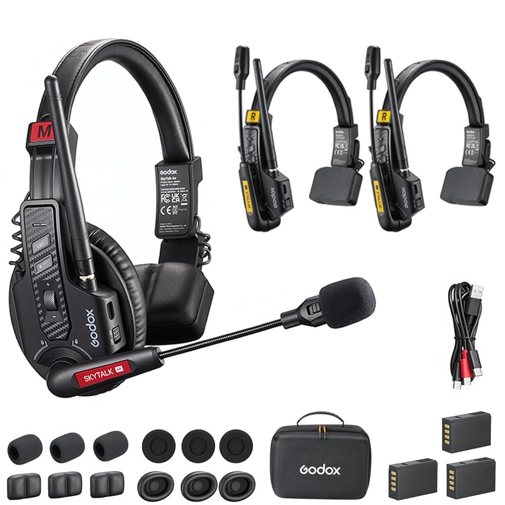 GODOX SKYTALK Air 3S Auriculares remotos inalámbricos Sistema de intercomunicación inalámbrico dúplex Completo, 500M 20H ENC Comunicación de Equipo monoauricular para espectáculo en Vivo (3 Juegos)