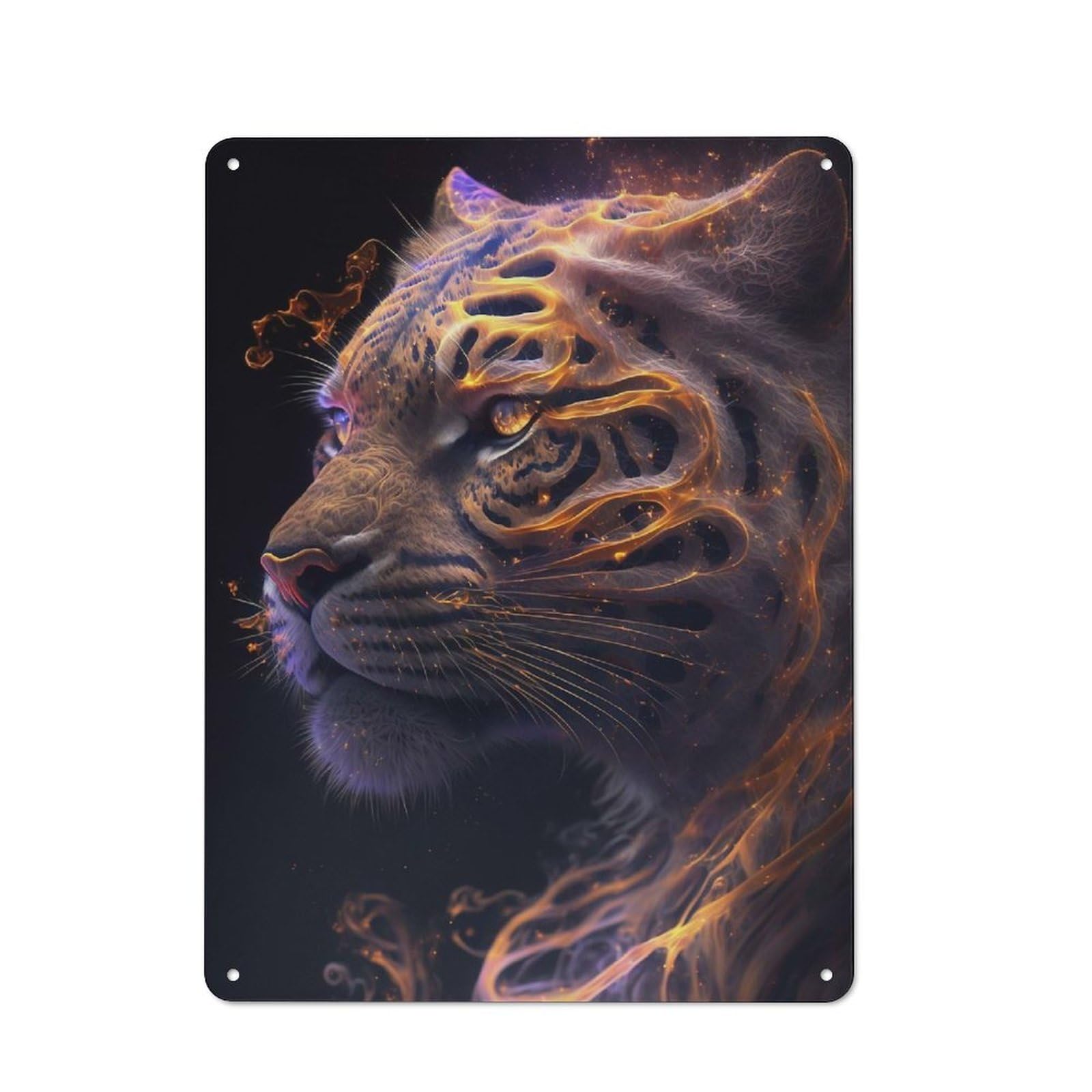 Cosy Galaxy Gold Tiger Animal Metal Plaque 40x30cm, Kitchen Wall Decor for Kitchen, Cafe, Pantry Or Dining Room