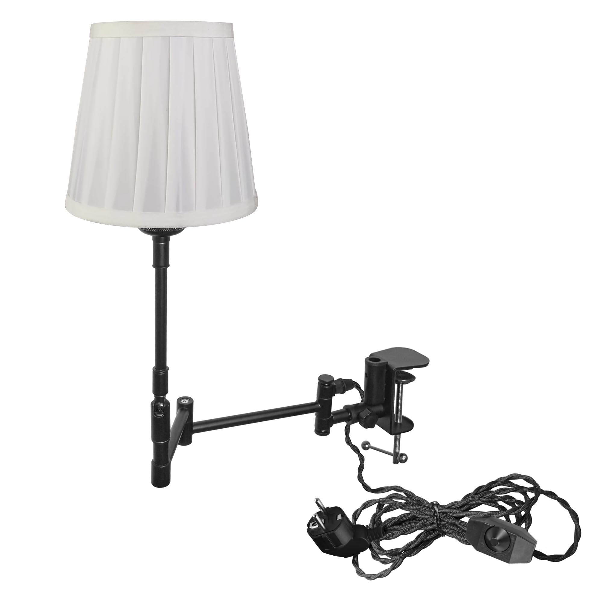 Lampada a morsetto industriale con 2,5 cavi interruttori, clip regolabile su lampada da lettura da scrivania, lampada da comodino, dimmerabile, con braccio flessibile, per scrivania, comodino