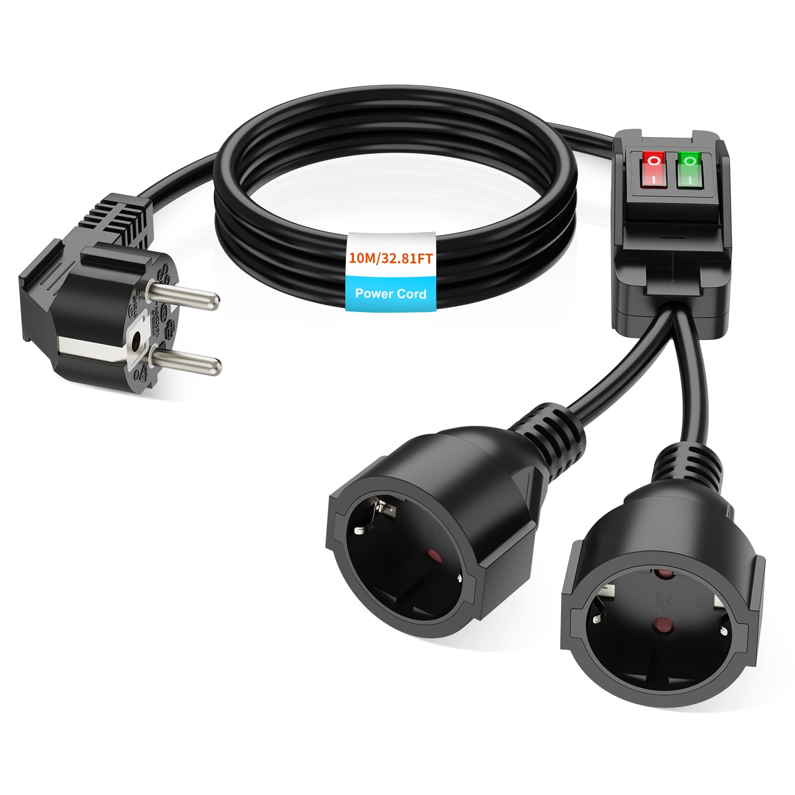 HITRENDS Cavo di prolunga da esterno con interruttore per prese IP44, per casa, ufficio ed esterno, rete 3 x 1,5 mm², max. 250 V/16 A, 10 m, nero