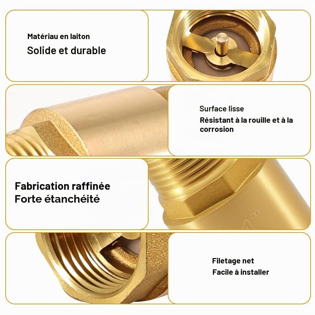 Clapet anti-retour en laiton 2,54 cm, clapet anti-retour 1 pouce AG vers IG, valve de retour 1", inoxydable et étanche pour pompe, jardin, machine à laver, tonneau