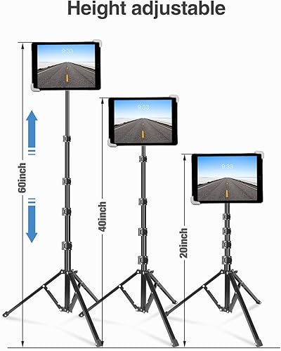Miniatura 3 de elitehood Soporte de trípode para iPad, soporte para iPad de 65 pulgadas de altura ajustable, trípode giratorio de 360 para música, compatible con