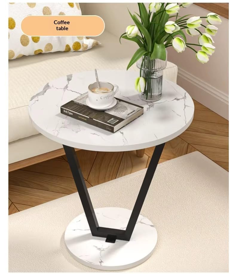 Image of Side Table Stands Couch Side, Swivel TV Tray Table, C-Shaped End Table, Small Center Table for Home Office for Bedroom, Living Room | Closet with Dustproof Door (V-Round Table-YZ-11)
