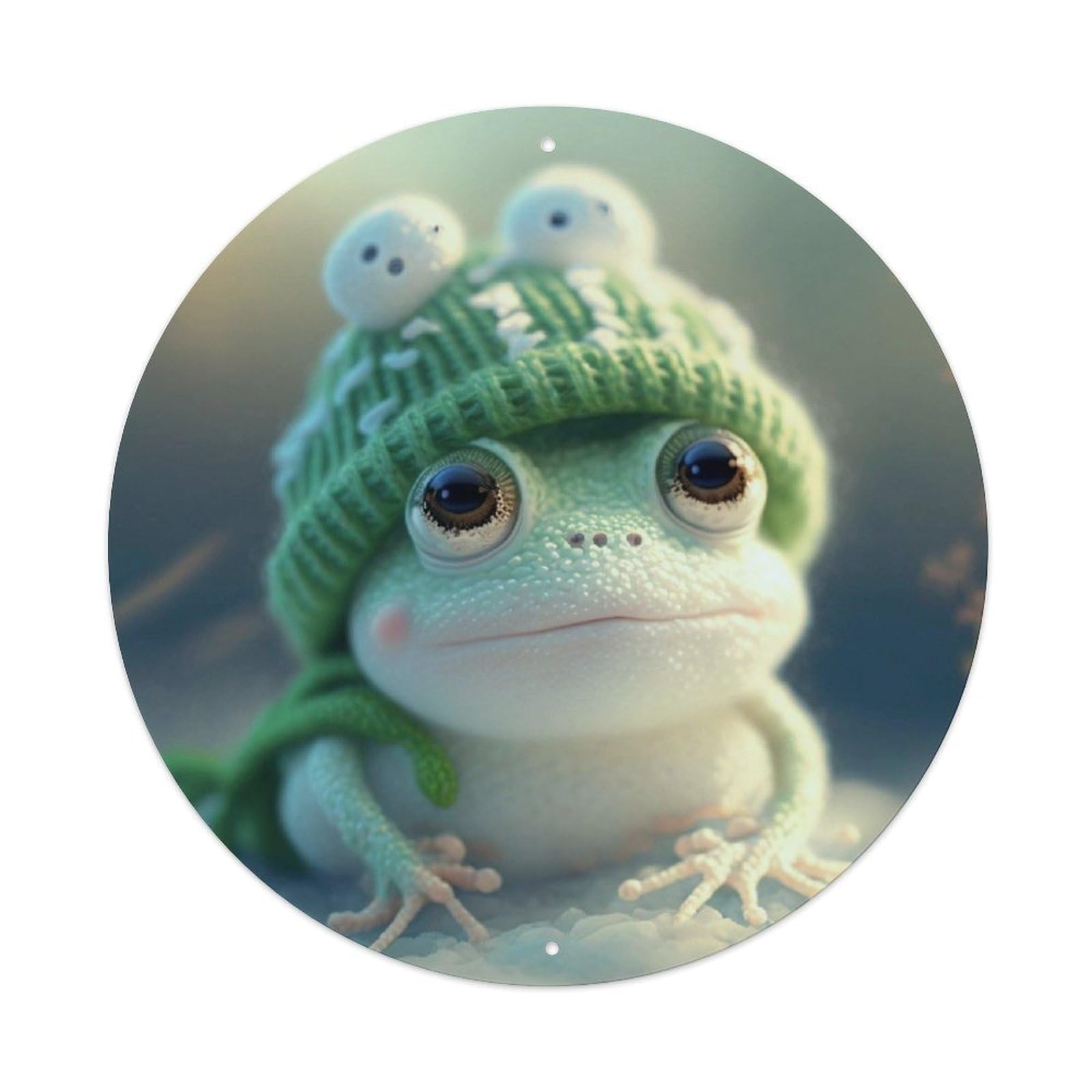Cartoon Animal Poster Cute Frog Knitted Hat Metal Tin Sign