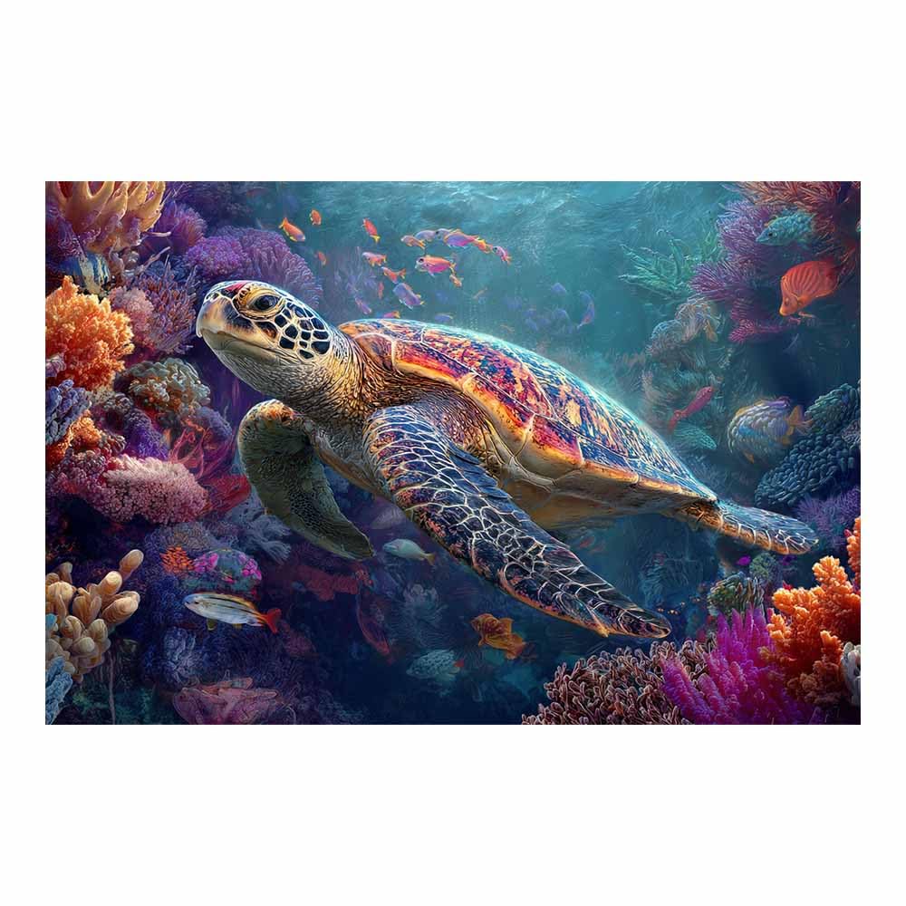 HUYEEI Canvas Wall Art Beachs Turtles plays among reefs marine animals Seascape Vintage Artwork for Seaside Livings Room Bedroom Bathroom Decor(blue)-60x90cm Unframed