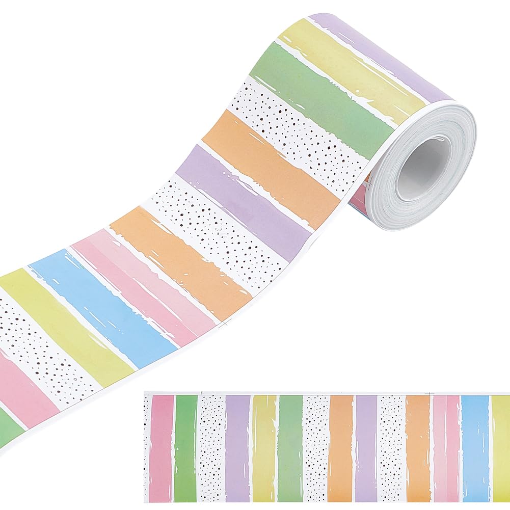OLYCRAFT 18m Paper Bulletin Board Borders 79mm Rainbow Striped Bulletin Trim Classroom Bulletins Trims Colorful Striped Borders for Classroom Walls Office Decor and Library Displays
