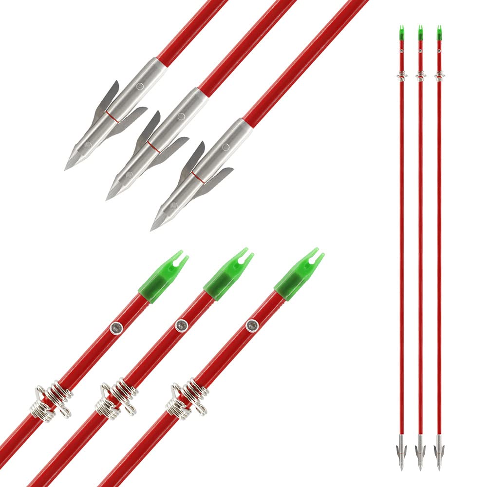Wisdom Bowfishing Arrow Shafts Head Carbon/Glass-Fiber 2.5" Holding Area Archery Broadhead 2 Mechanical Barbs Fits 5/16" Fiberglass Arrow Shaft with Removable Tips 3pcs per Pack