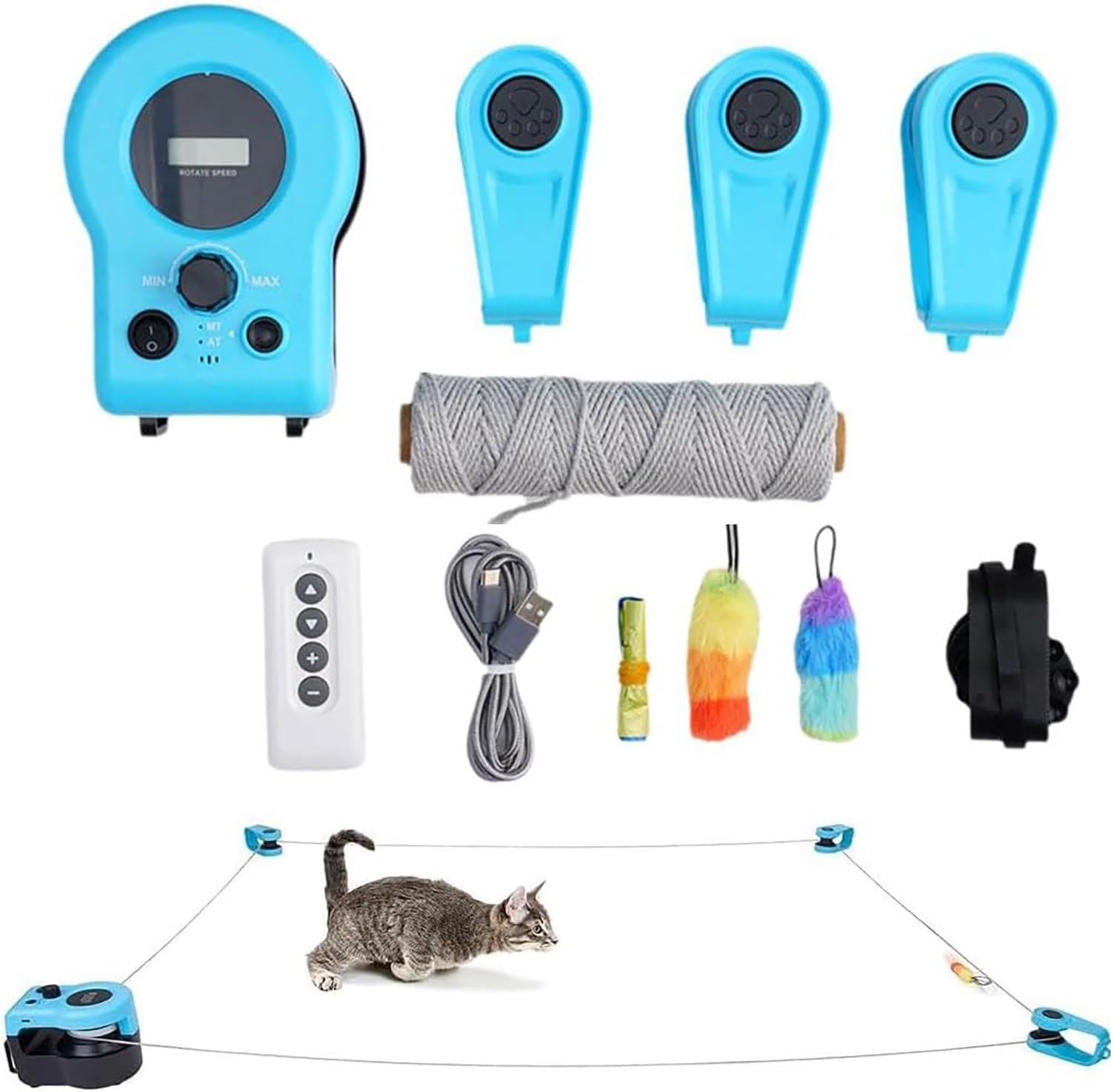 Juguetes interactivos for Gatos de Interior, Juguetes de Caza de Gatos simulados de Velocidad Ajustable, Juguetes de Caza de Gatos DIY con Control automático/Remoto