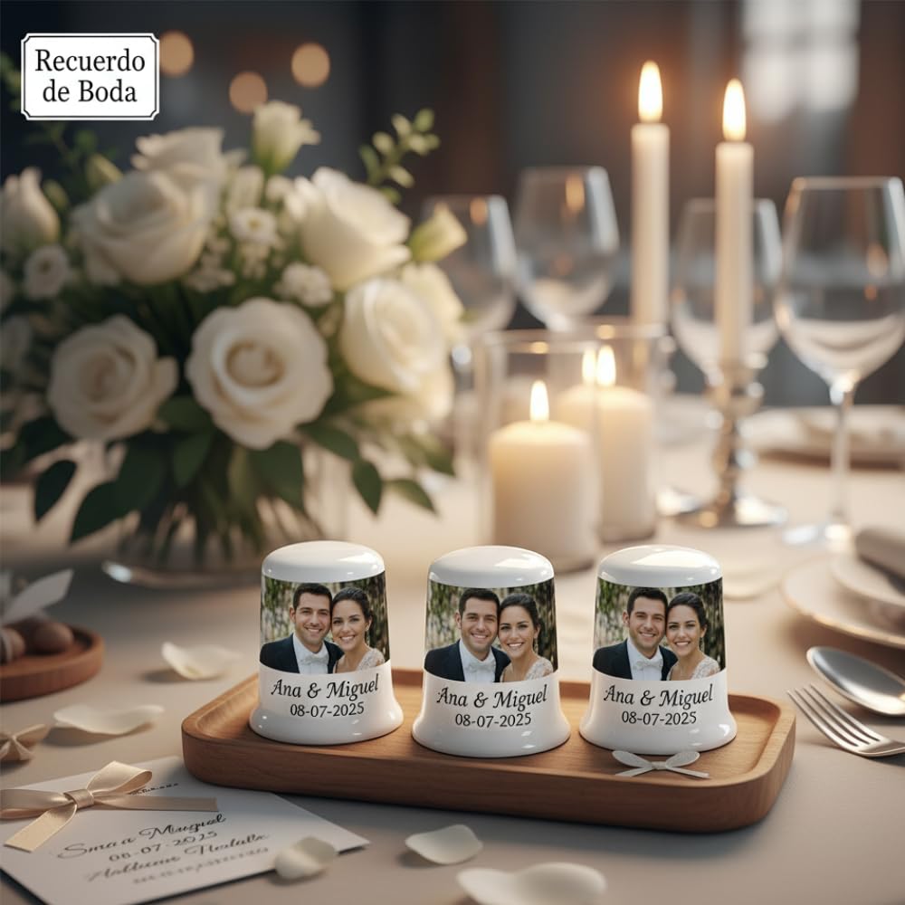 Dedales Personalizados Pack 24 Unidades · Impresión DTF con Tu Foto, Logo o Diseño · Detalles de Boda, Comunión y Eventos · Souvenir Porcelana Blanca · Regalo Original (2,5 x 3 cm)