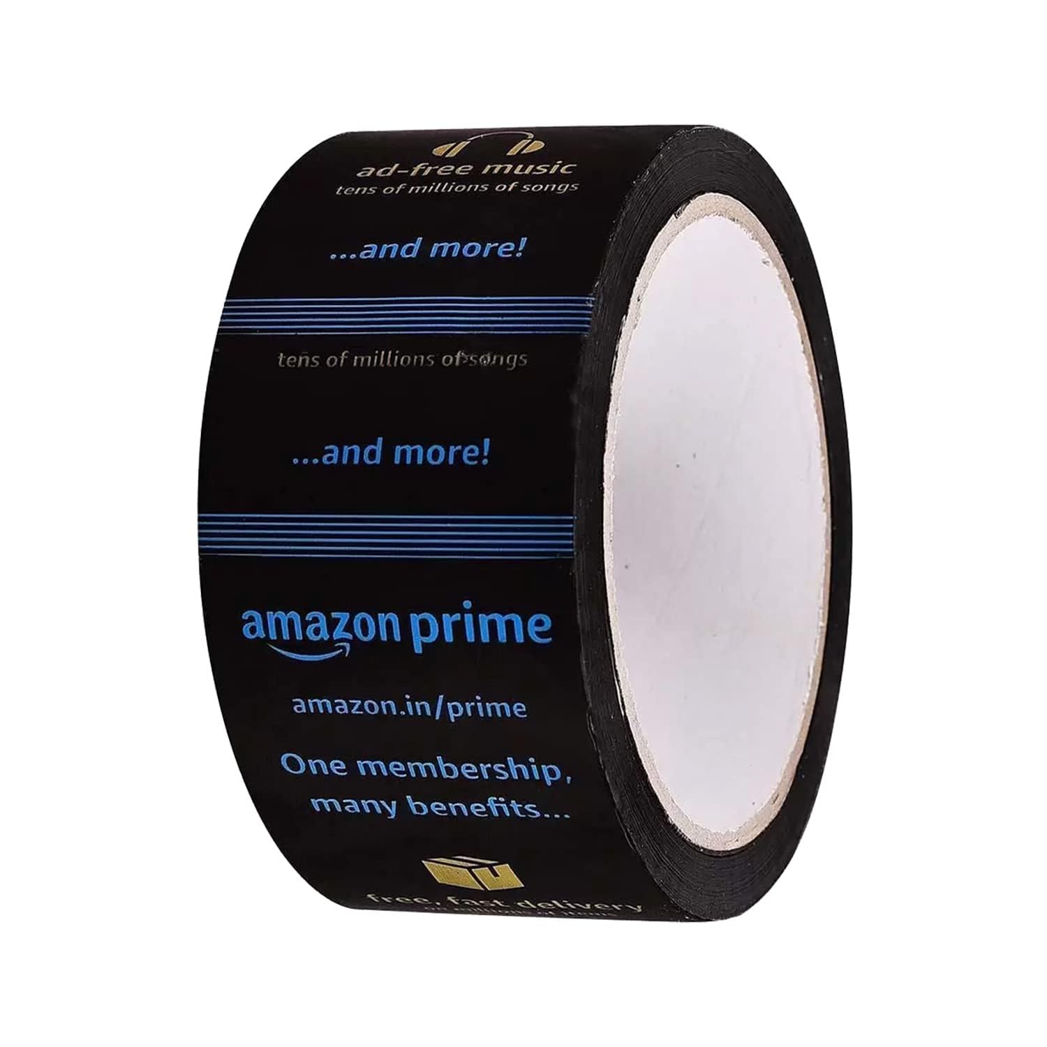 Dharansh - 3" Inch 65 mtr,40 micron Amazon.in branded Prime Packaging Tape with Strong Adhesive No Residue Easy to Use & Pack Items Multipurpose Usage (Black, 1 Pc)