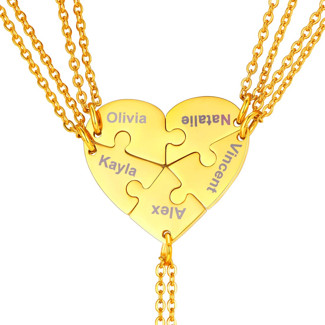 BFF Necklace for 2/3/4/5/6 Women Girls Stainless Steel Personalized Family/Sibling/Friendship Jewelry Set Custom Best Friend Name Engrave Heart Puzzle Matching Pendant Necklaces