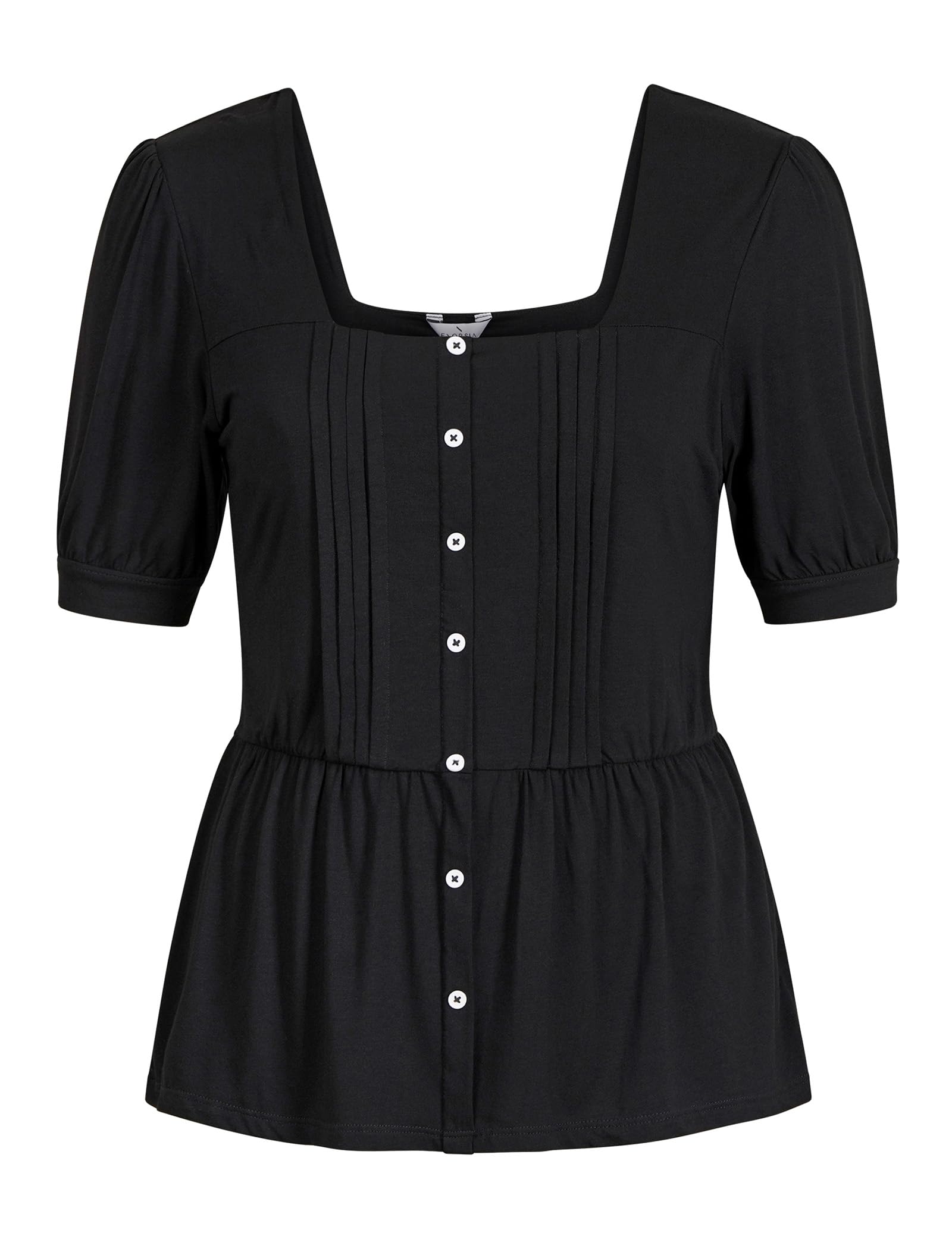 Camicetta da donna con maniche a sbuffo e scollo quadrato, vestibilità aderente, in cotone, con bottoni plissettati sul davanti, in vita arricciata, top estivo casual elegante da indossare