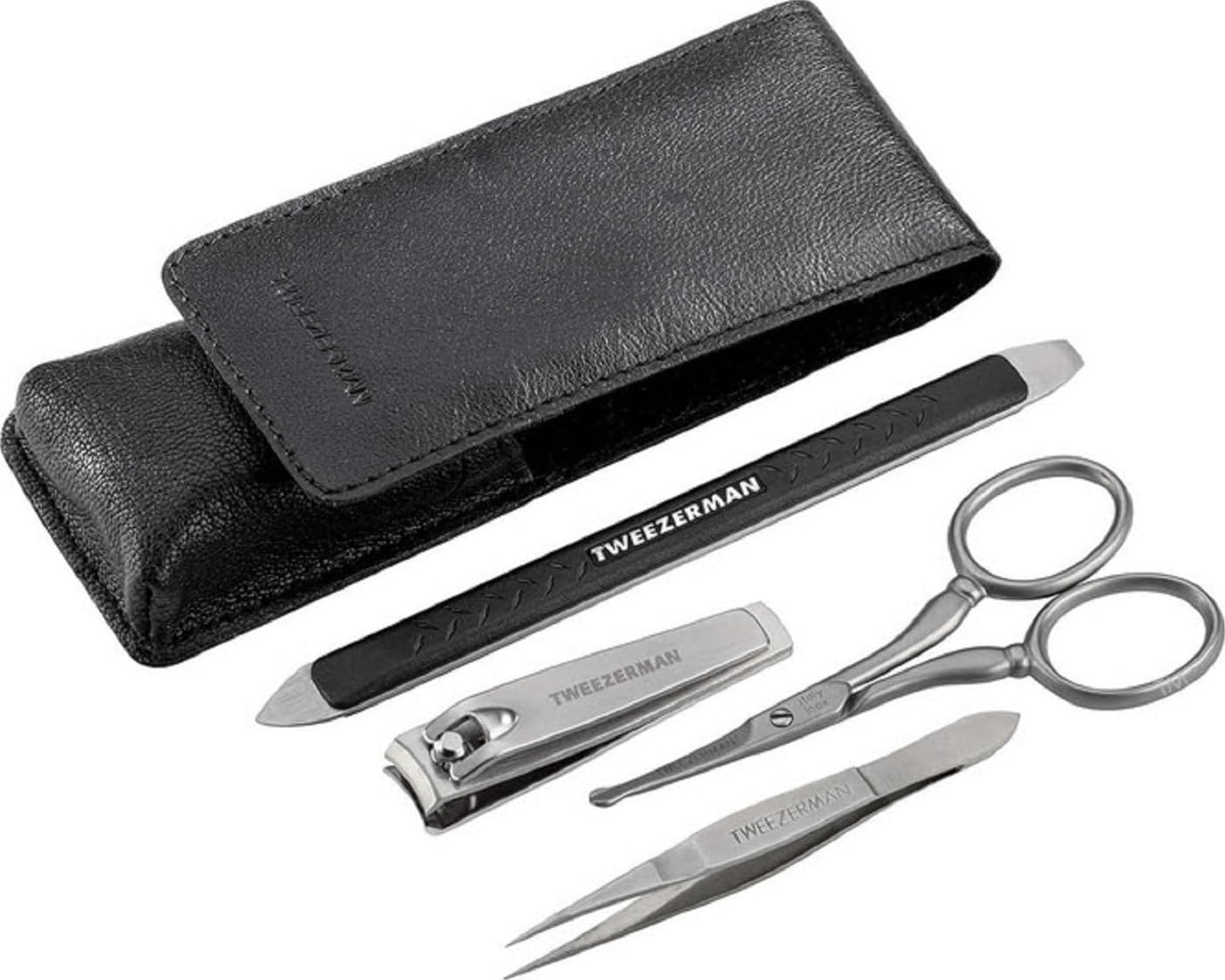 TWEEZERMAN Kit de soins et manucure (set cadeau en acier inoxydable, Essential Grooming Kit, soins pour hommes, Truimmen et Kürzen), noir