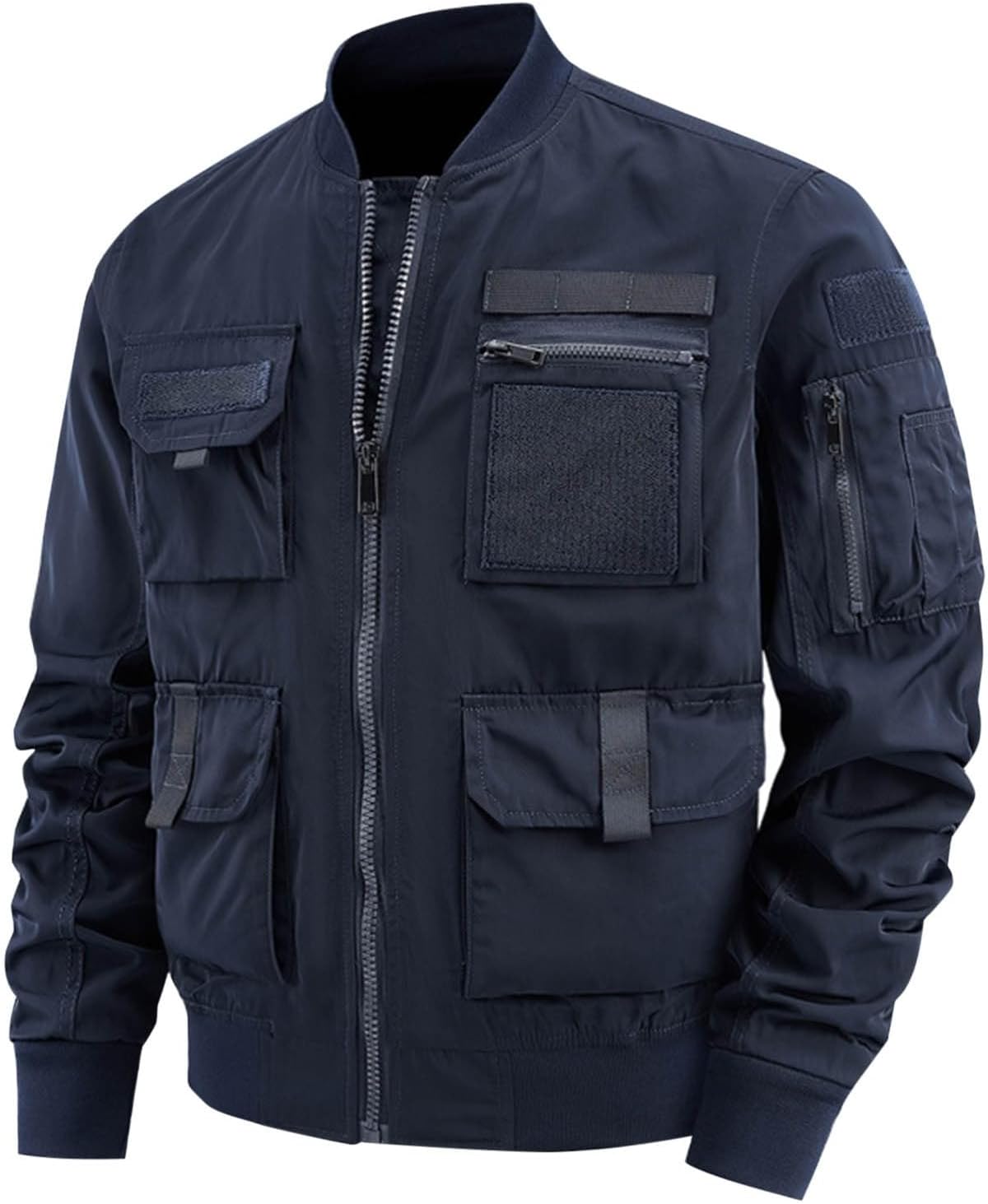 Men's Military Lightweight Jacket Plus Size Army Windbreaker Full Zip Stand Collar Cargo Jackets with Multi Pockets