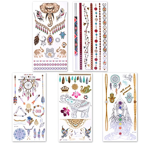 Lady Up Waterproof Metallic Temporary Tattoo 20 sheets in Gold Silver Tattoos,Shimmer Temporary Tattoos for Body Art - Thumbnail 5
