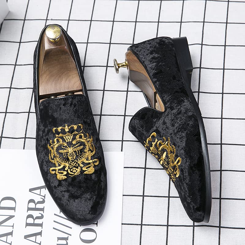 Men's Luxury Velvet Penny Loafers Shoes Embroidery Suede Dress Loafers Daily Boats Shoes for Party Wedding Prom Size 38-472