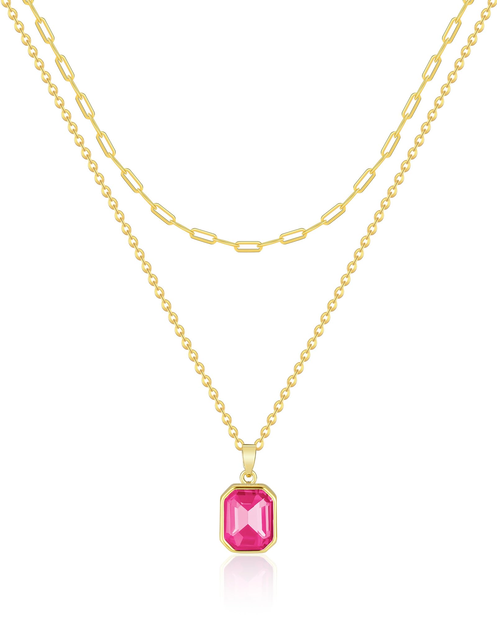 Secroma Gold Layered Necklaces for Women, 18k Gold Plated Crystal Necklace Paperclip Choker Emerald Green Jewelry for Women Gifts