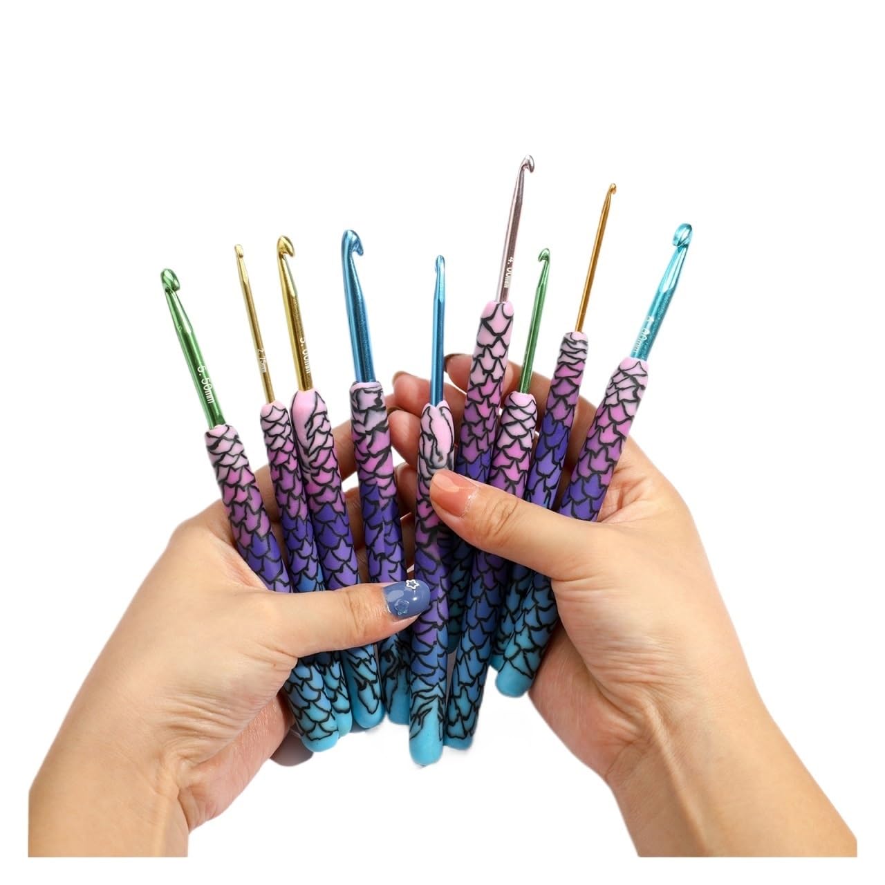 Mermaid Crochet Hook Aluminum Head DIY Handmade Craft Yarn Crochet Needle(12pcs)