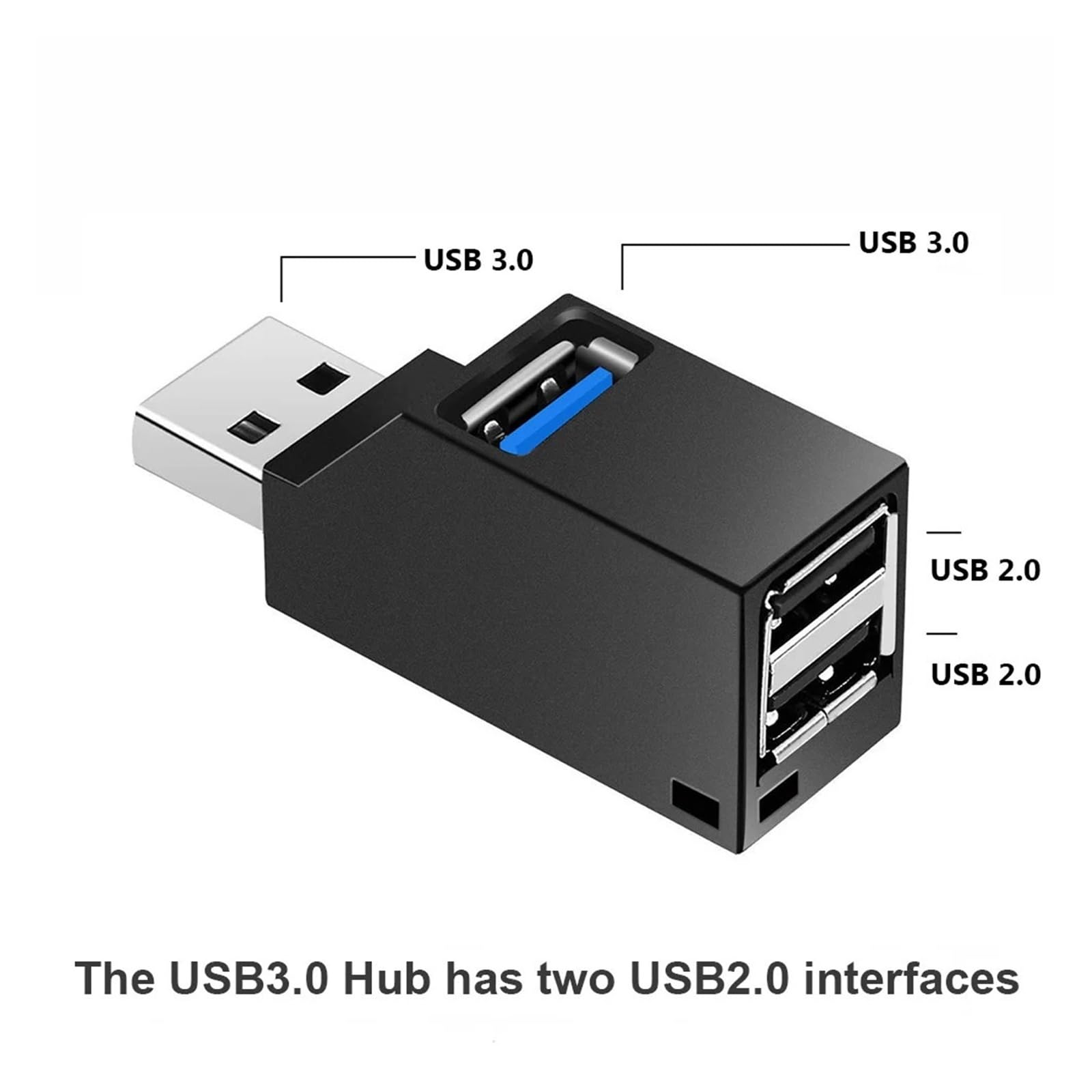 Adattatore hub USB a 3 porte ad alta velocità per PC (nero USB 2.0)