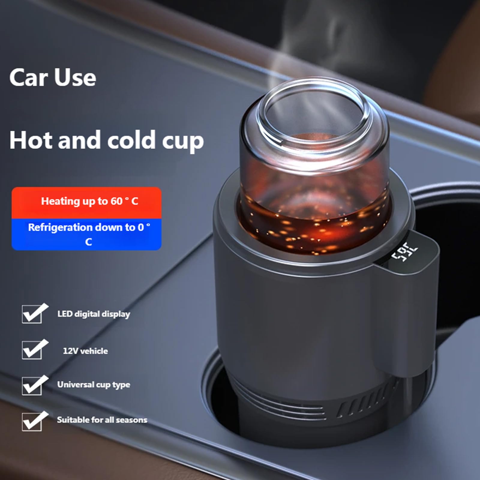 Raffreddatore e scalda 12 V con indicatore di temperatura a LED, frigorifero per viaggi caldi e freddi, raffreddamento automatico e riscaldamento, refrigeratore per lattine per portabevande