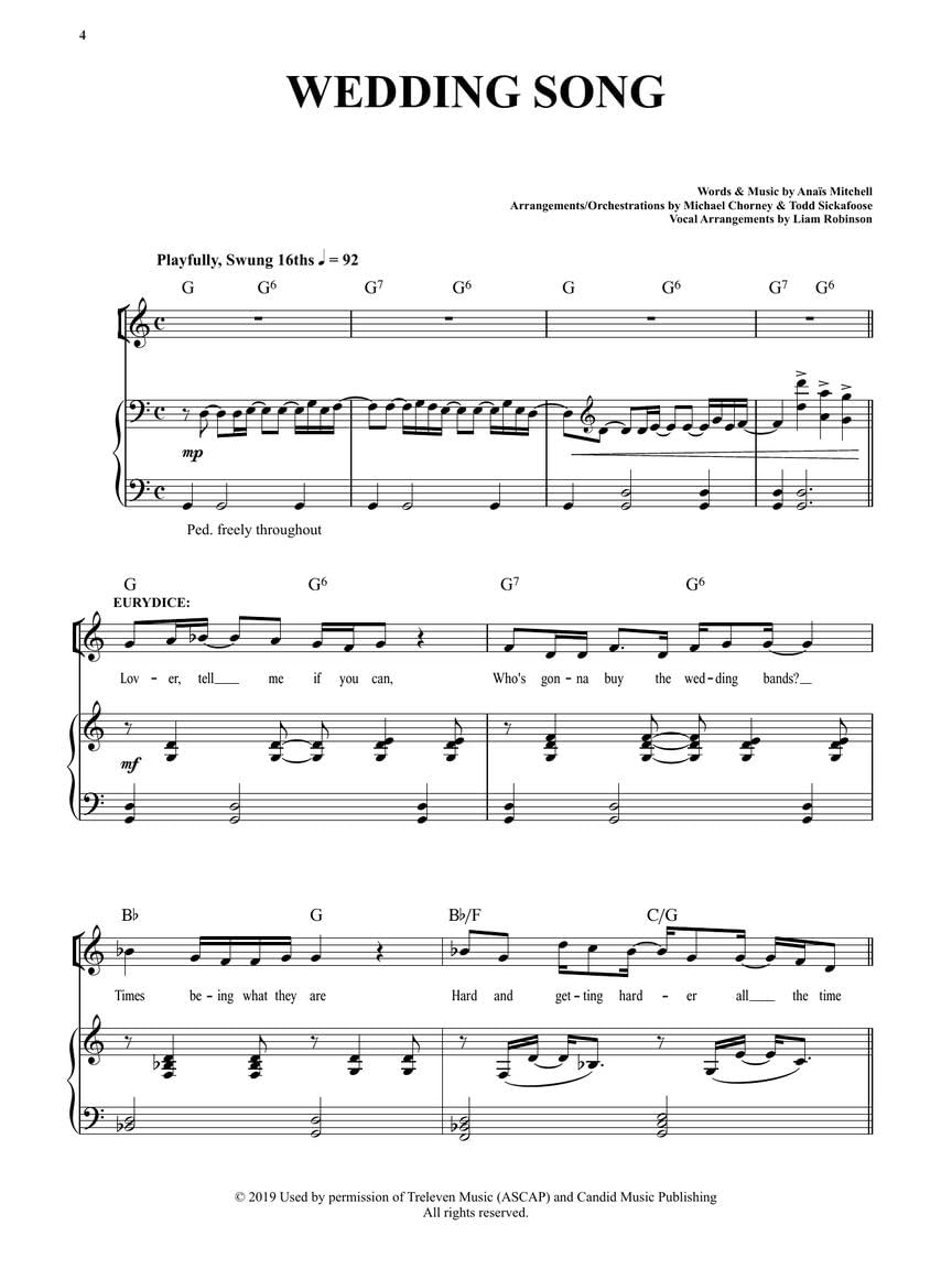 Hadestown - Piano, Vocal and Guitar