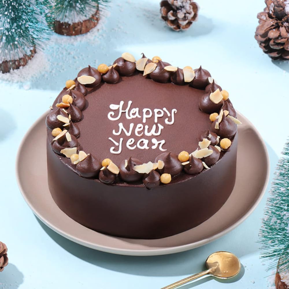 FlowerAura Premium New Year Special Fresh Yummy 1Kg Nutty Choco Eggless Cake | Cake For 2026 Celebration, New Years's Eve, Desserts, Parties & Social Gatherings (Same Day Delivery)-image-14