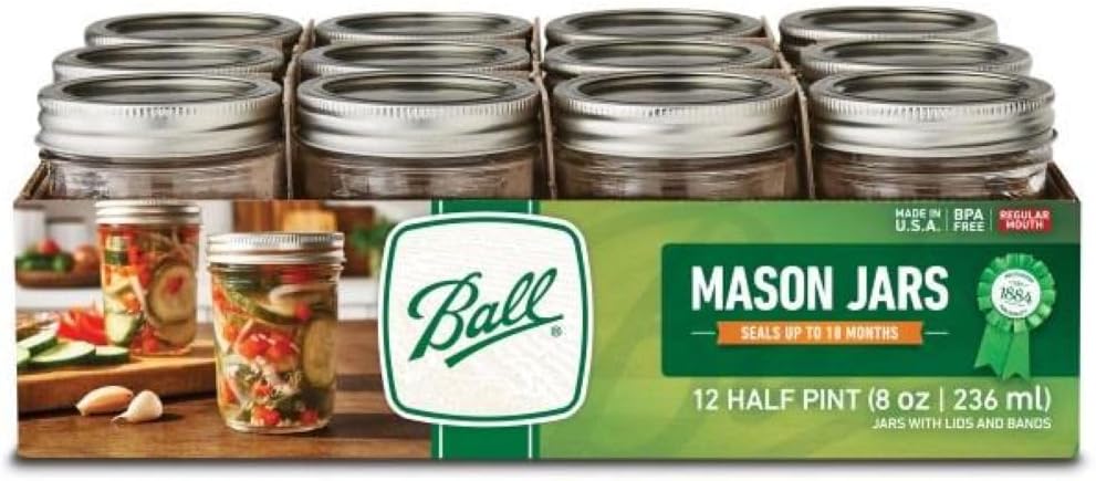 Ball - Regular Mouth 8 Oz. Quilted Crystal Jelly Mason Jars Freezer Safe 12 141769