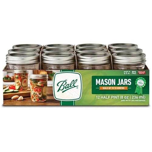 Miniatura 36 de Ball Frascos de Vidrio Mason de Boca Regular de 16 oz (Paquete de 24) con Tapas y Bandas, Utilizados para Envasar, Encurtir, Jugo, Mermelada