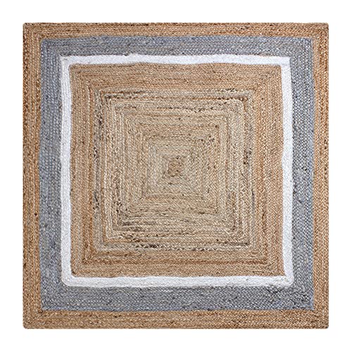 CASAVANI Collection Runner Area Rug - 4x10 Feet Beige & Multicolor Braided Jute Rug Geometric Kilim Rug Indoor Outdoor Use Carpet Flatweave Rugs for Bedroom Bedside Runner Kitchen Hallway