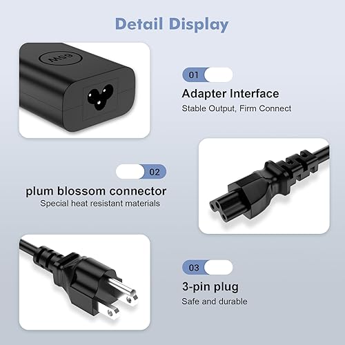 Miniatura 6 de Cargador USB C para laptop de 65 W y 45 W, repuesto delgado de adaptador de CA para Dell Latitude, XPS 13, Chromebook 3100, cable de alimentación