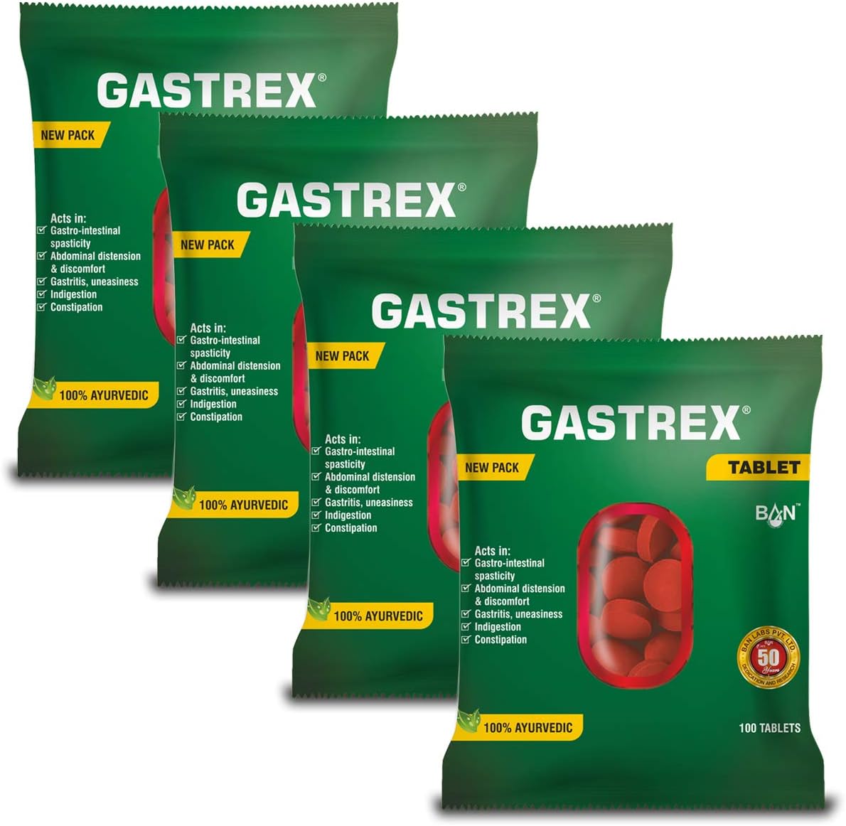 Ban Labs Gastrex Tablet (100 Tablets) - Pack of 4