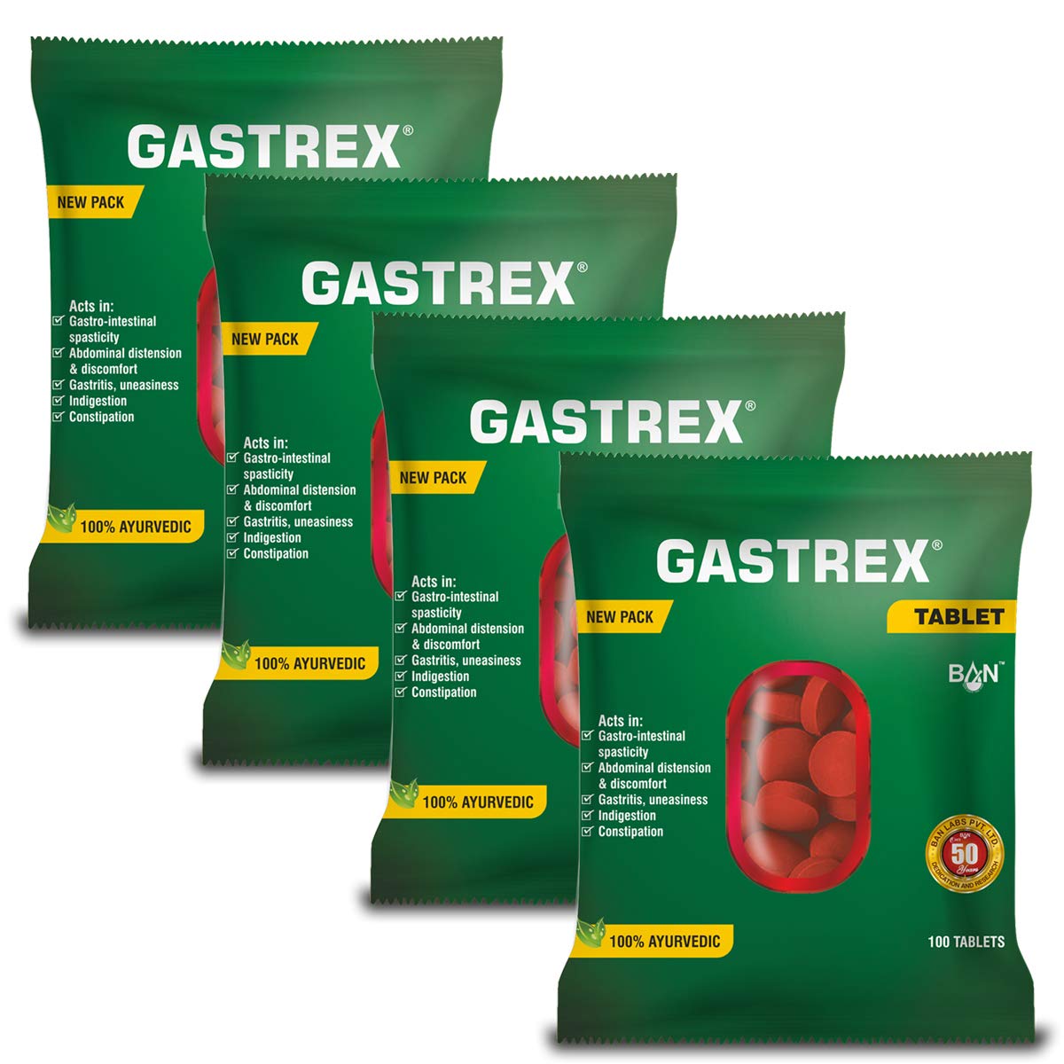 Ban Labs Gastrex Tablet (100 Tablets) - Pack of 4