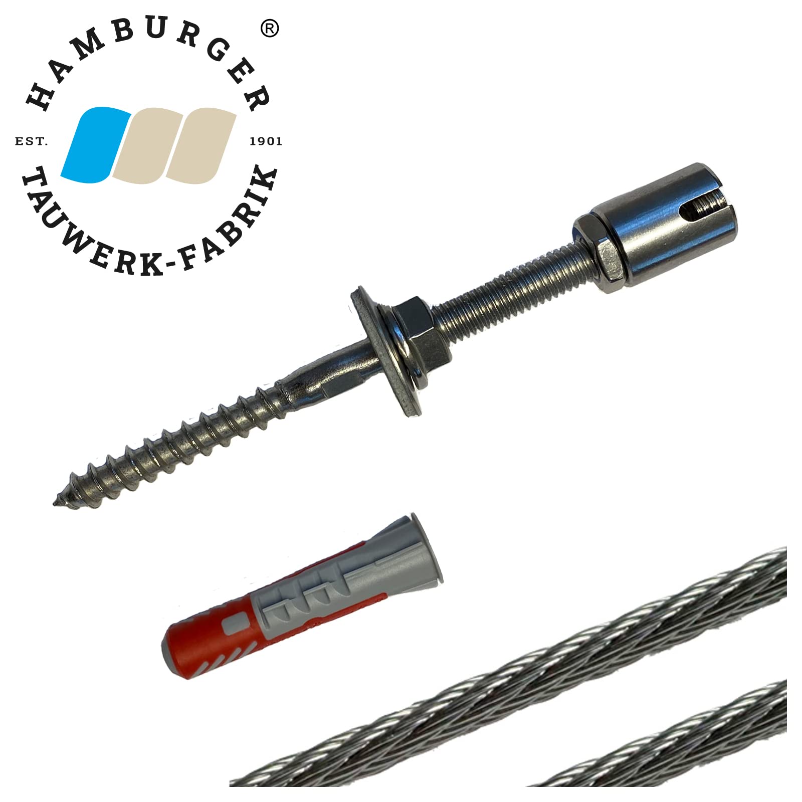 Rankhilfe/Ranksystem ''M'' aus Edelstahl - Wandabstand 50mm (Set 8) mit 20 Wandhaltern und 50m Drahtseil