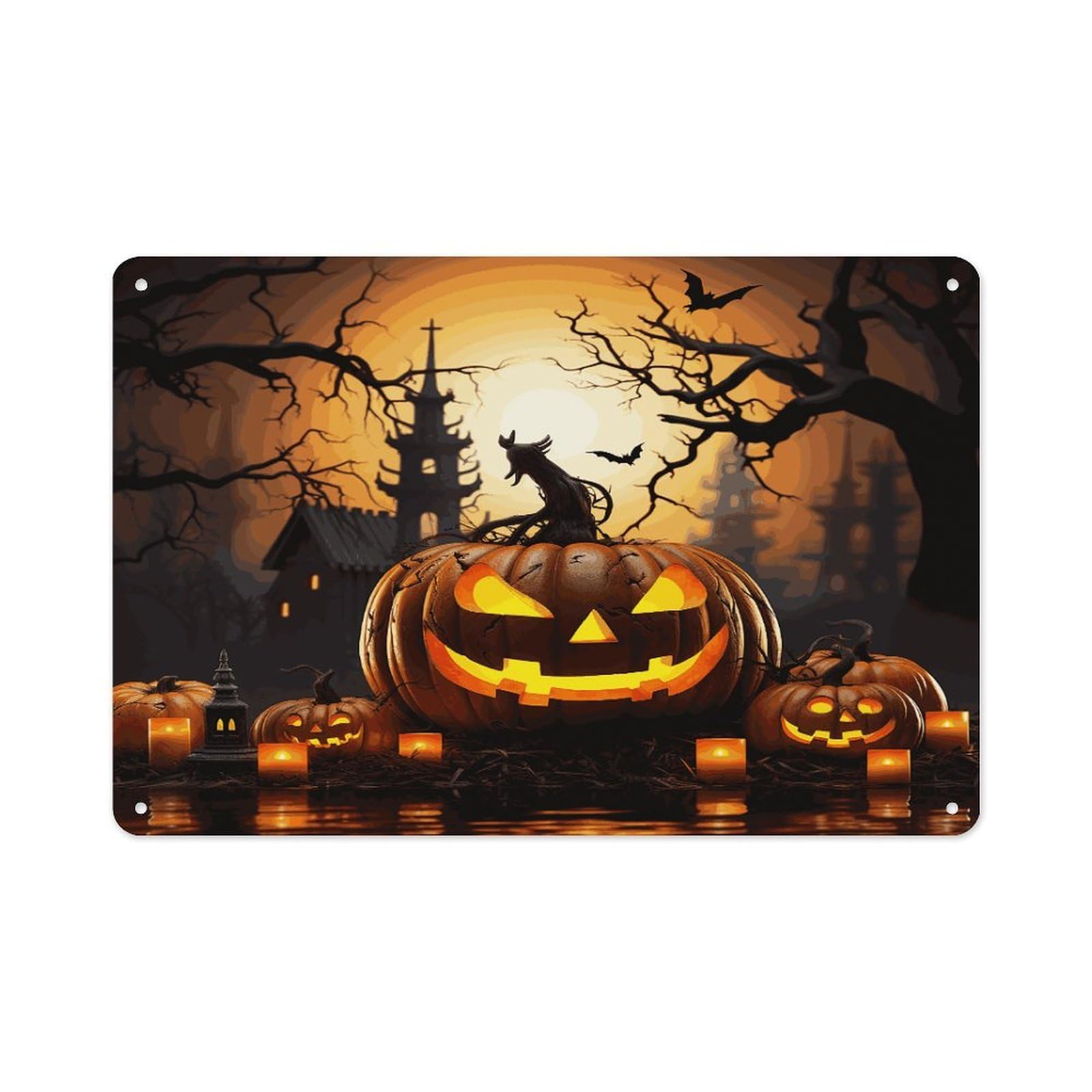 Btcowzrv Style Halloween Pumpkin Metal Sign 7.9 X 11.8 Inch, Aluminum Sign Wall Art Decor Easy To Install, Decorative Plaque For Home Bar Kitchen Pub Shop Garage