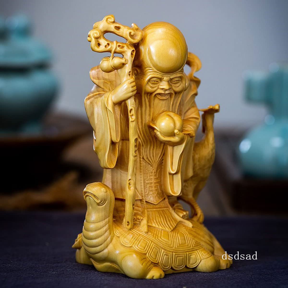 Amazon｜木彫りの仏像 開運招福七福神 福禄寿【縁起物】美術品 木製