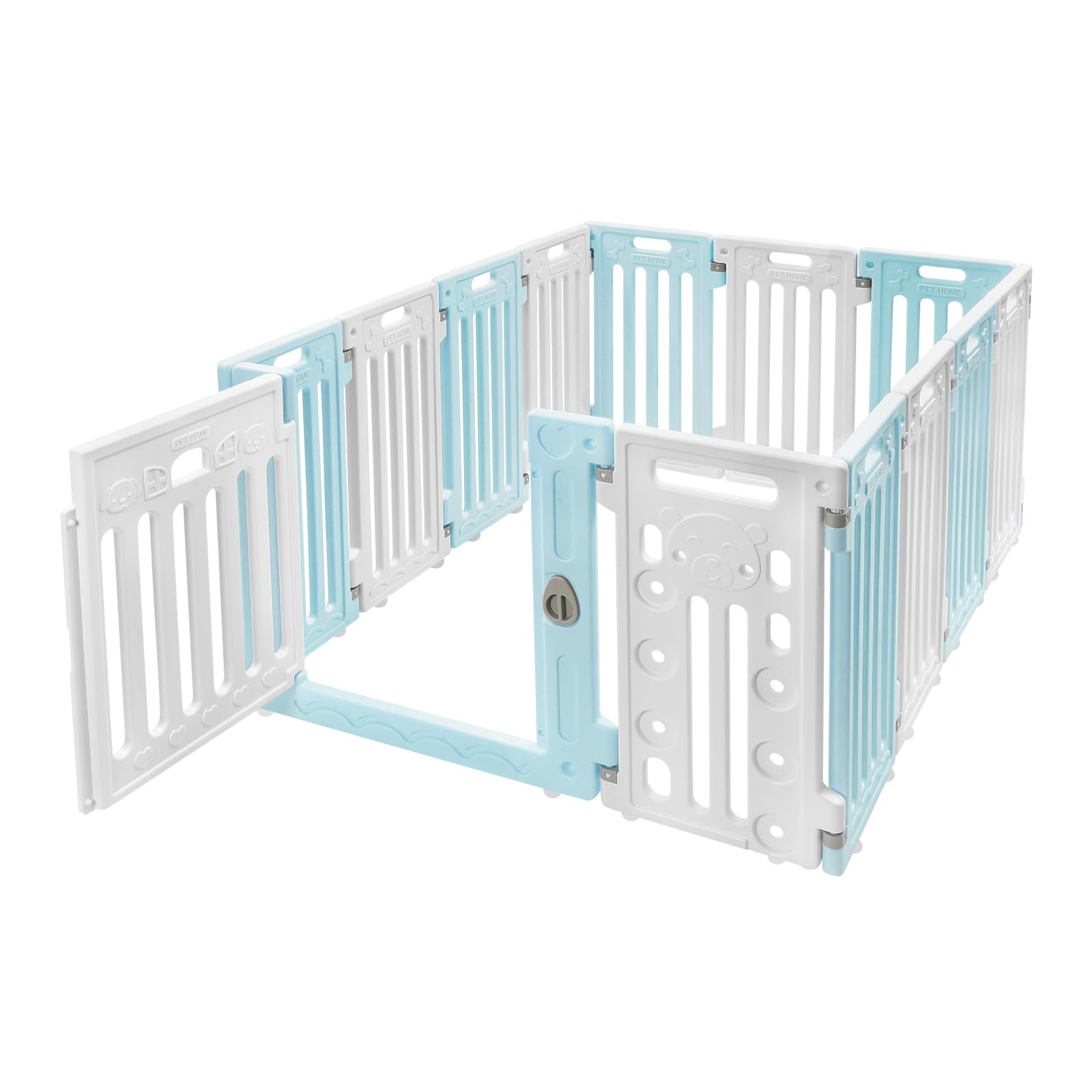 Dog Playpen with Door, 11 Panel, 25.6 inch H, Pet Safety Playpen for Small or Medium Dogs (Blue and White)