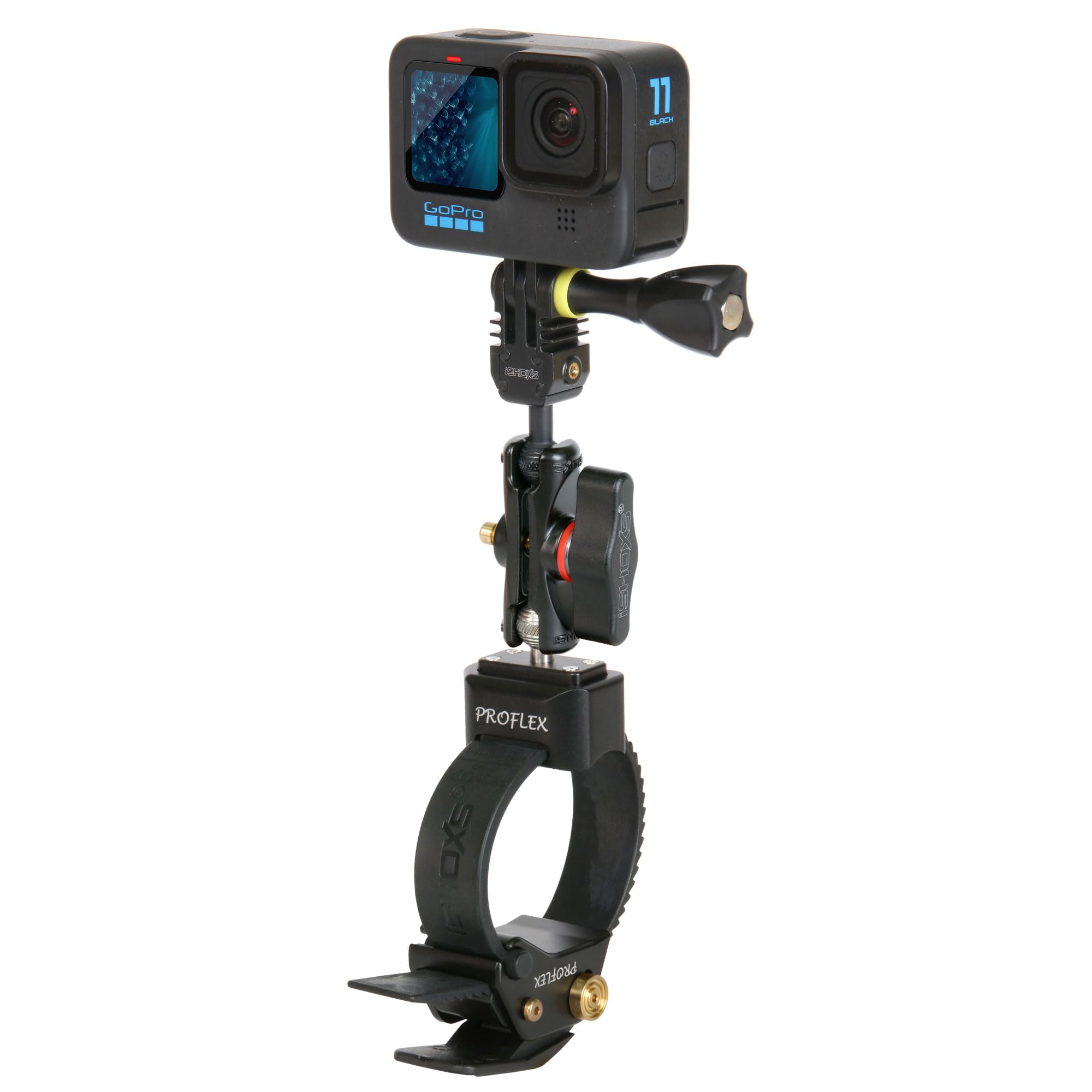 ProFlex SLS | Supporto universale per action cam | 40–140 mm | Supporto per action cam con Small Grab 50 e forcella | Compatibile GoPro, DJI, Insta360 | Fissaggio per moto e bici