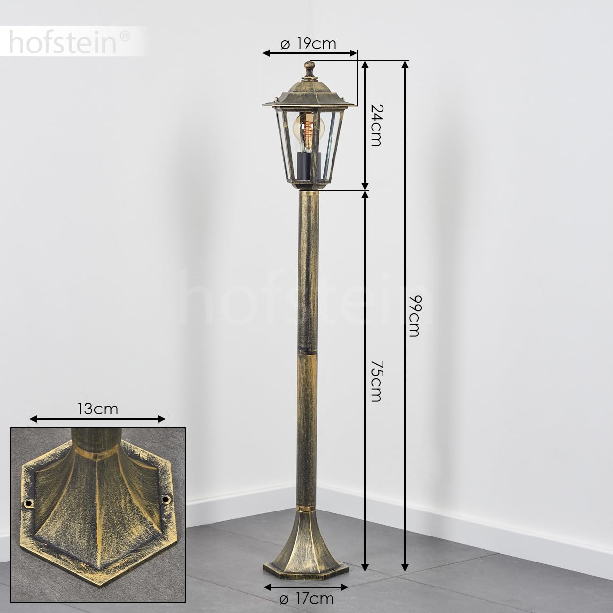 HOFSTEIN zewnętrzna lampa ścienna Loria, metalu/szkła w kolorze brązowym, złotym, przezroczystym, antycznym wyglądzie, wysokość 99 cm, lampa ogrodowa, oświetlenie ogrodowe IP44, 1 x E27 bez żarówki