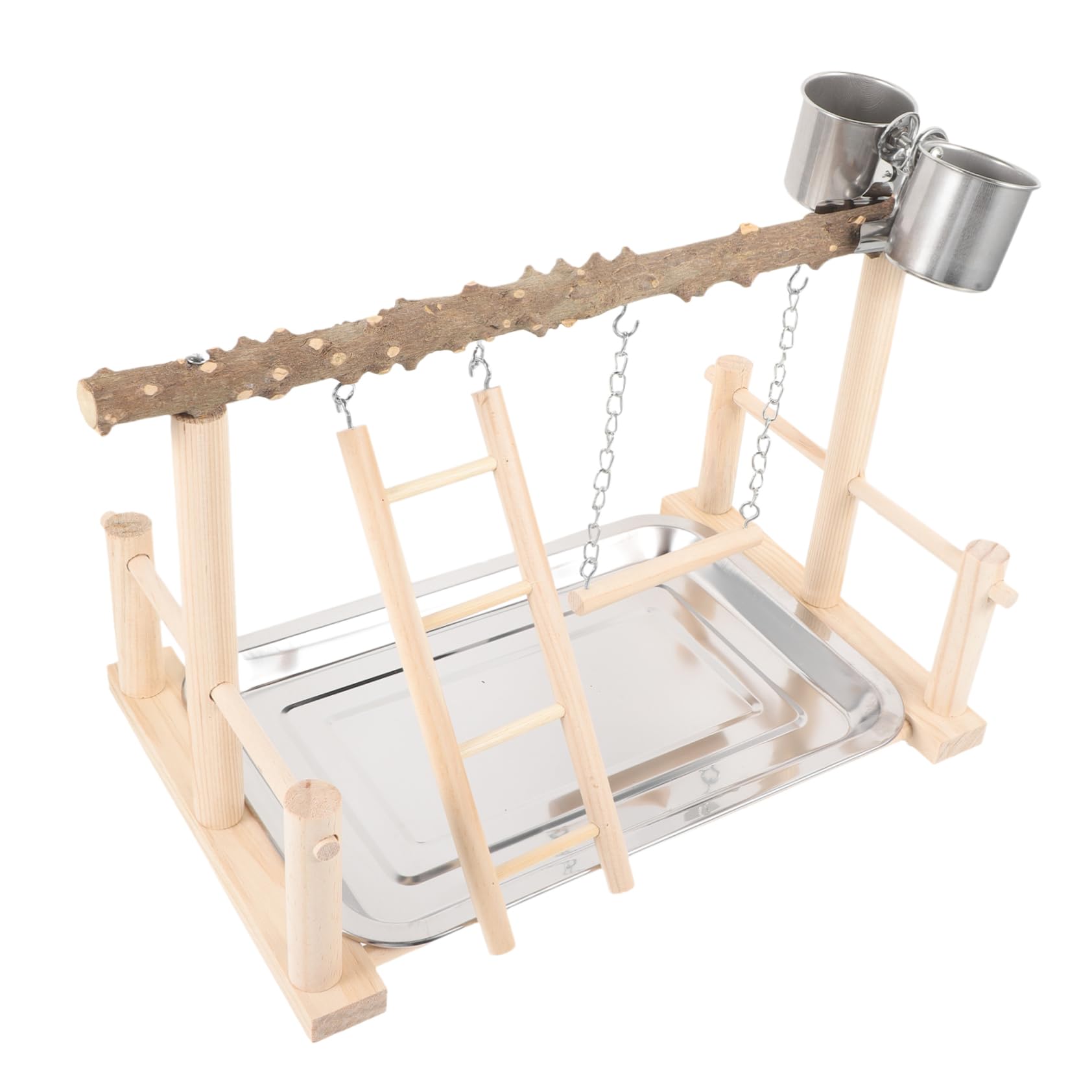 1satz Parrot Perch Stand Aus Holz Mit Futterbechern Und Leiter Für Vogelspielplatz Spiel Und Ruhebereich Im Käfig Interaktive Plattform Für Papageien Und Wellensittiche