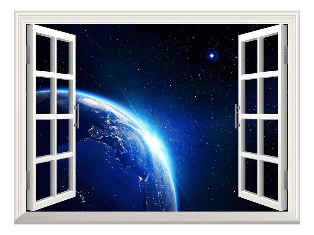 wall26 Removable Wall Sticker/Wall Mural - Earth with Blue Shining in Universe Space | Creative Window View Home Decor/Wall Decor - 24"x32"