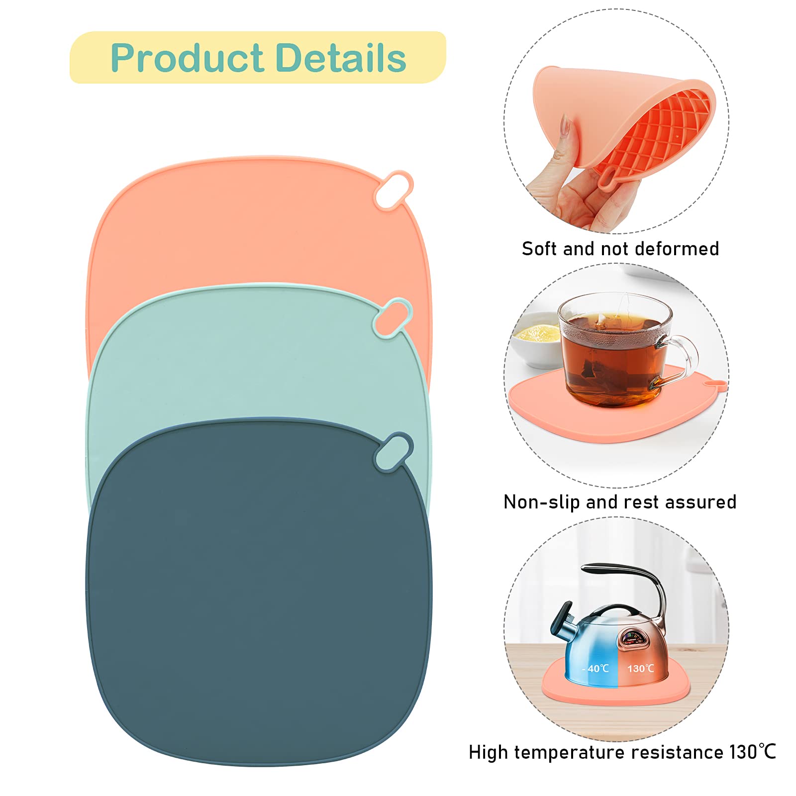 Set 4 Sottopentola In Silicone - Presine Resistente Al Calore Fino A 230°C, Antiscivolo, Lavabile In Lavastoviglie - Foto 9
