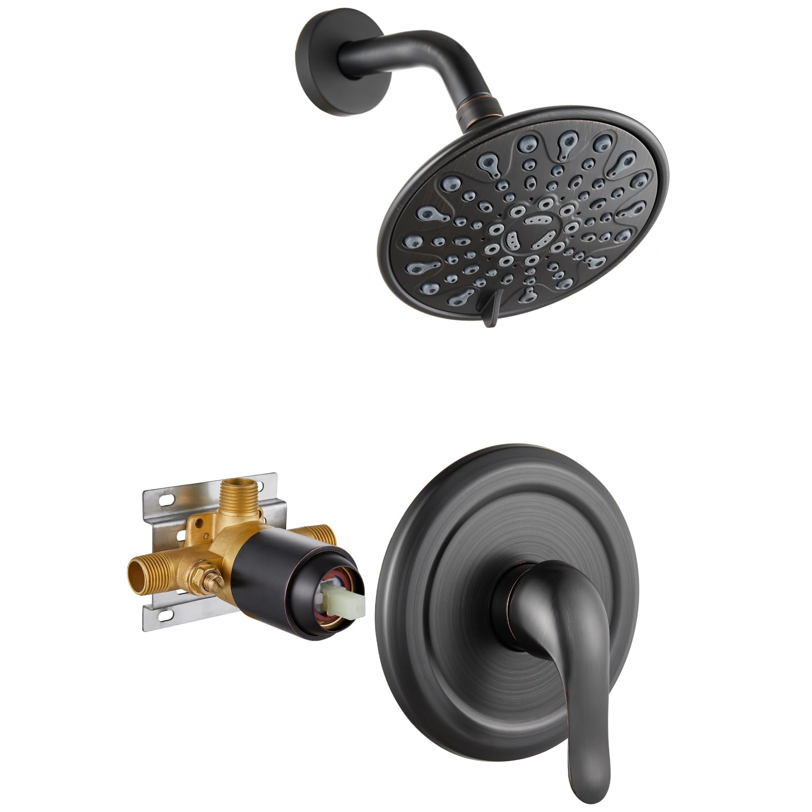 Photo 1 of Keweai Shower Valve Trim Kit Oil-Rubbed Bronze Shower System Set 6 inch 5 Modes Rain Shower Head Single Function Single Handle with Pressure Balance Bathroom Rainfall Wall Mounted Oil Rubbed Bronze