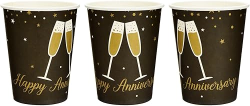 Miniatura 5 de BLUE PANDA 144 piezas de decoraciones y suministros para fiesta de feliz aniversario, incluye platos, servilletas, tazas y cubiertos, juego a granel