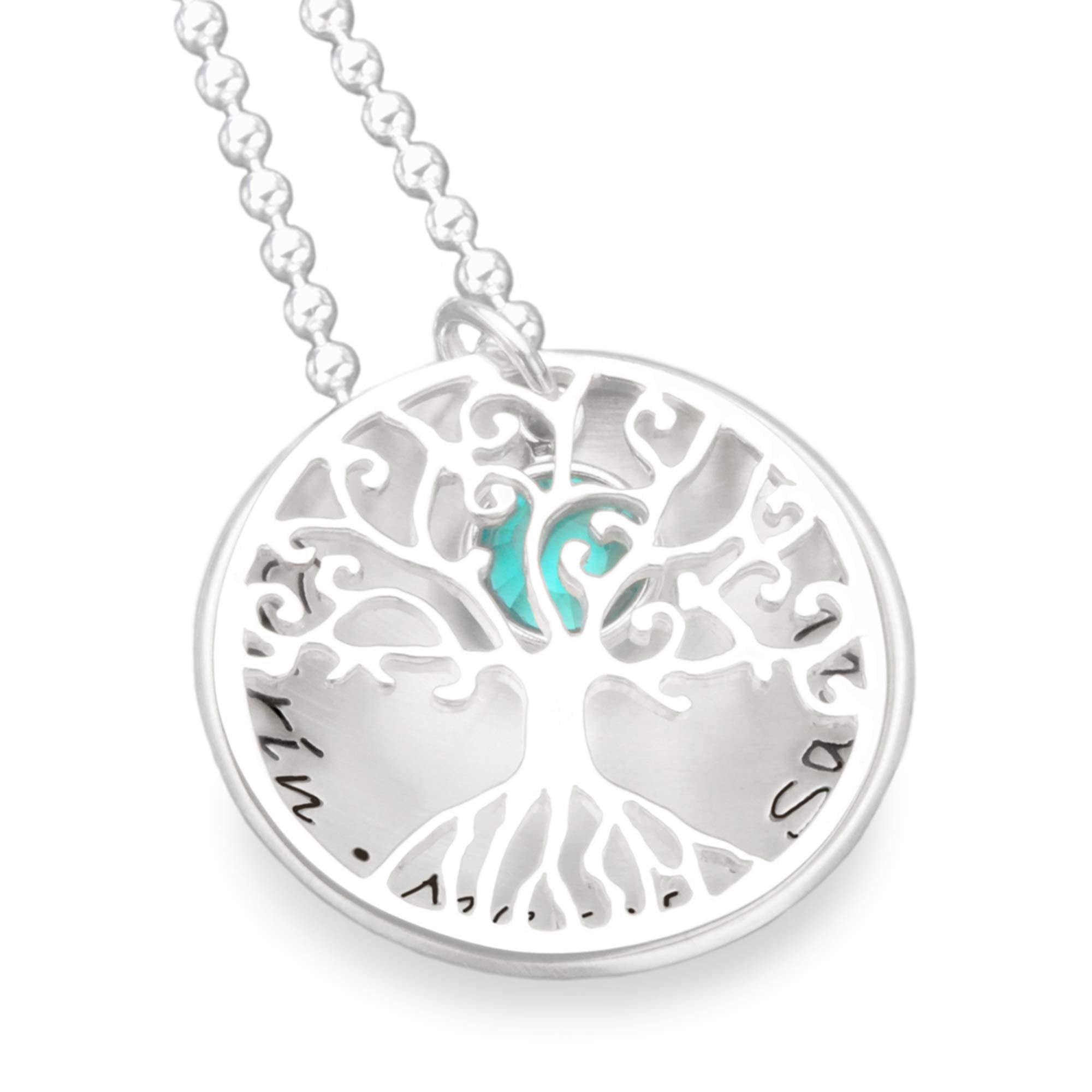 Lebensbaum Kette Namenskette Silber 925 TREE OF LOVE Crystal Silberkette mit Gravur Familienschmuck
